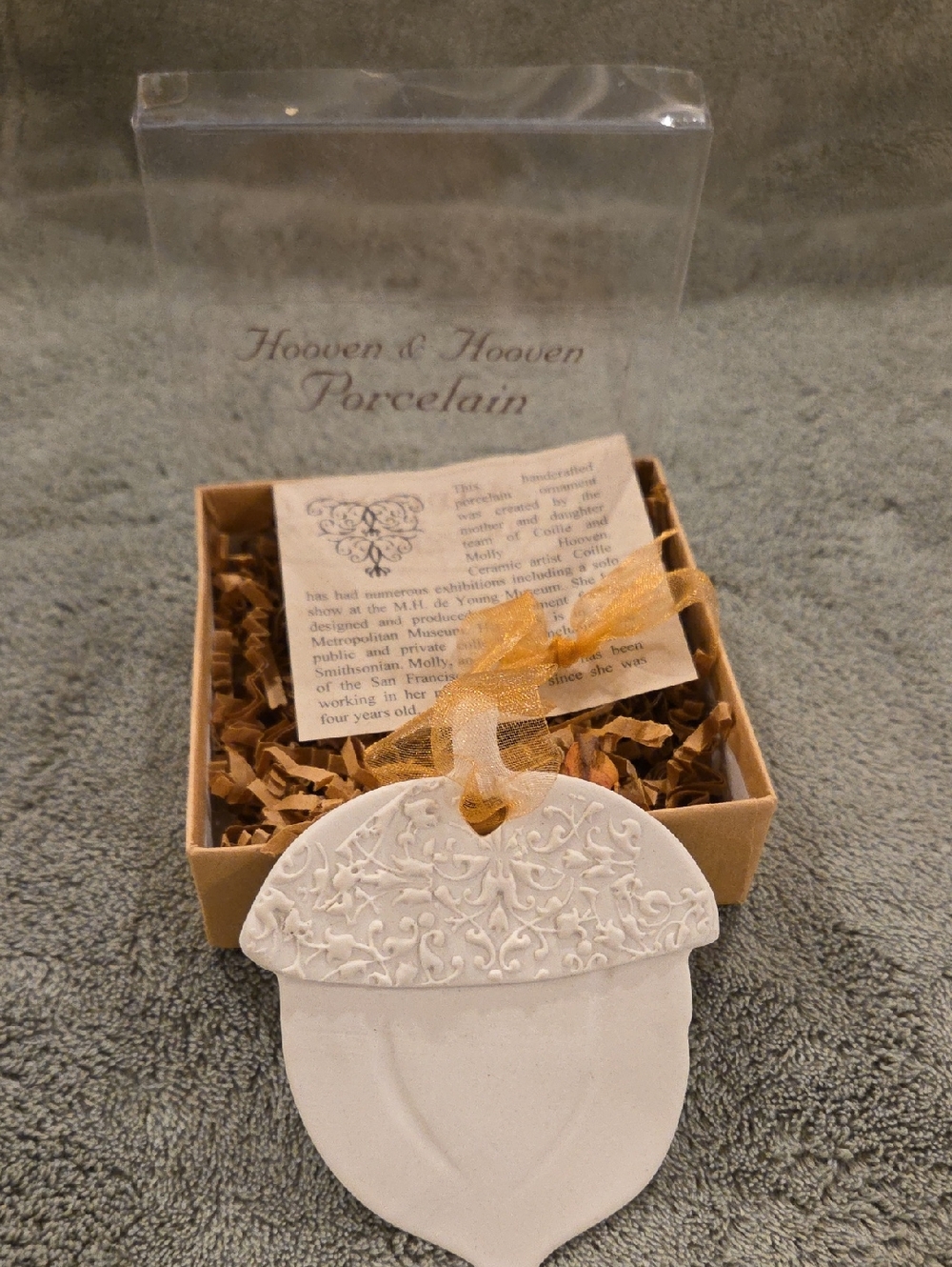 White Porcelain Acorn Holiday Ornament, 3 1/2"